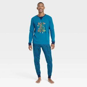 Men's Joy Print Matching Family Pajama Set - Wondershop Dark Teal Blue XL